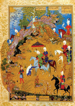 Sultan Muhammad, the Khamsa of Nizami, British Library, Or. MS 2265, f.18r. Old Woman complaining to Sultan Sanjar. 1539-43, border replaced in the 17th C