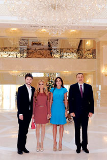 President Ilham Aliyev and First Lady Mehriban Aliyeva receive Eldar and Nigar after their Eurovision triumph