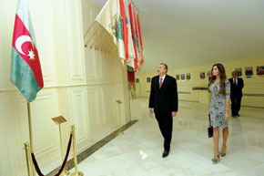 The President of the Republic of Azerbaijan, Ilham Aliyev, and first lady Mehriban Aliyeva at the newly established State Flag Square Museum