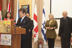 Li Soo Hung, Chairman of the Azerbaijan Culture Centre - SEBA Korea at the opening of the exhibition with Ruhangiz Heydarova, head of SEBA and Tahir Salahov