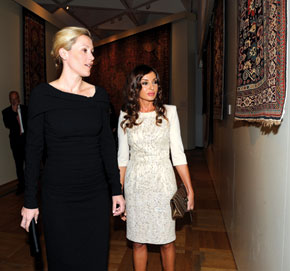 The first ladies of Azerbaijan and Germany, Mehriban Aliyeva and Bettina Wulff visit the exhibition. Berlin. September 2011
