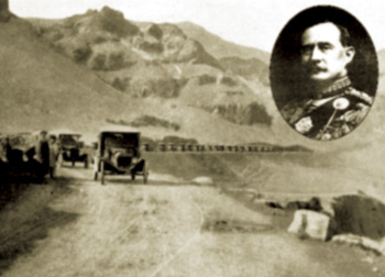 Maj.Gen. Lionel Dunsterville (inset) British Dunsterforce troops on route to Enzeli through the mountains of then-Persia in July 1918. (Photos courtesy Imperial War Museum, Angus Hay)
